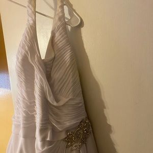 Halter top white wedding dress from David’s Bridal